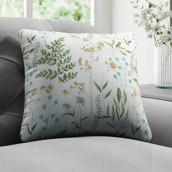 Cushion Cover with Leaf Design - Duckegg, Cotton image