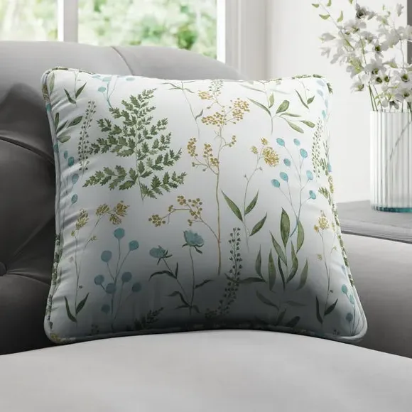 Cushion Cover with Leaf Design - Duckegg, Cotton