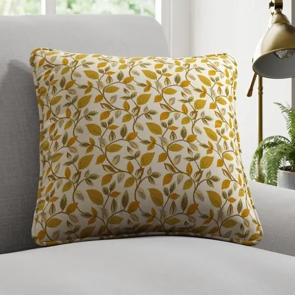 Cushion Cover with Leaf Design - Ochre
