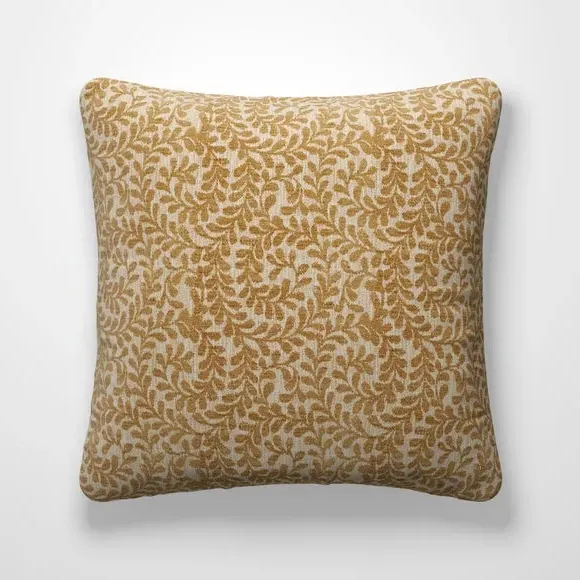 Cushion Cover with Leaf Design - Ochre