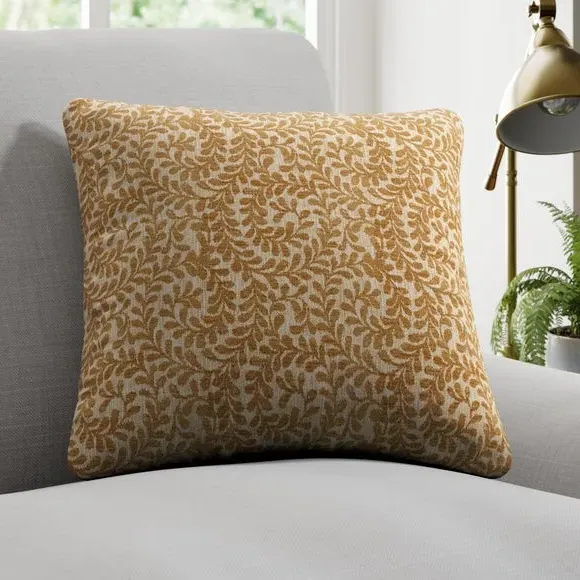 Cushion Cover with Leaf Design - Ochre