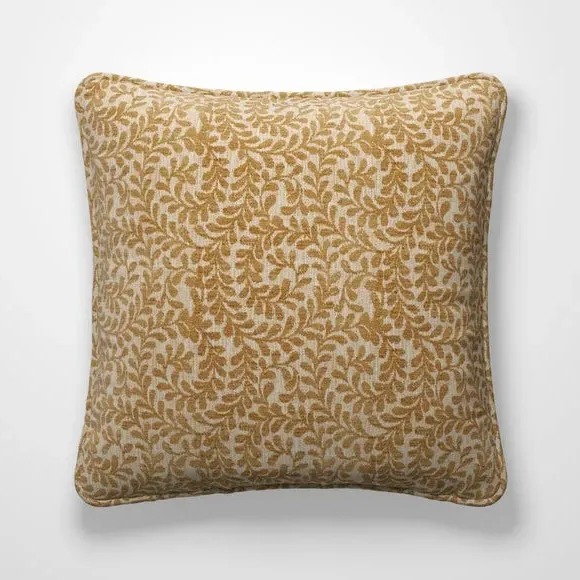 Cushion Cover with Leaf Design - Ochre