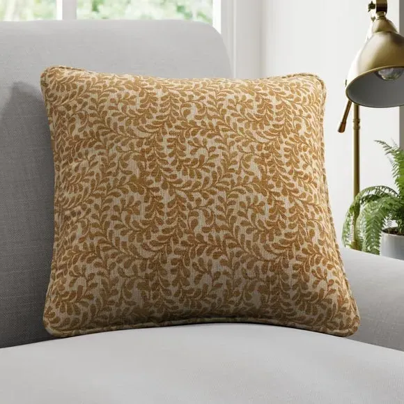 Cushion Cover with Leaf Design - Ochre
