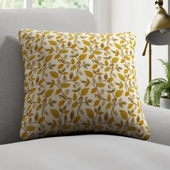 Cushion Cover with Leaf Design - Ochre
