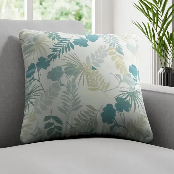 Cushion Cover with Leaf Design - Seafoam
