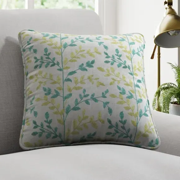 Cushion Cover with Leaf Design - Sky, Cotton
