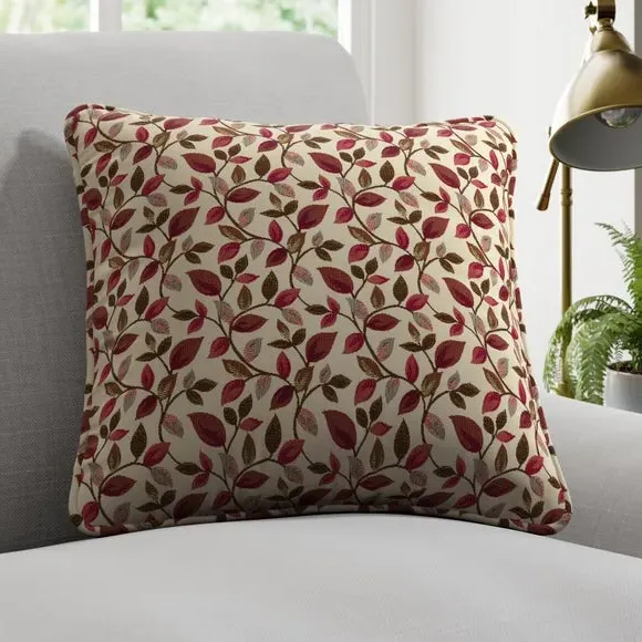 Cushion Cover with Leaf Design - Wine