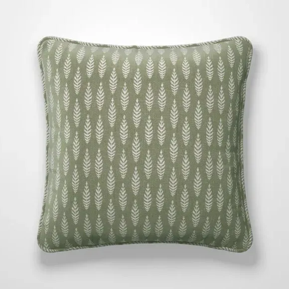 Cushion Cover with Leaf Pattern - Moss, Polycotton