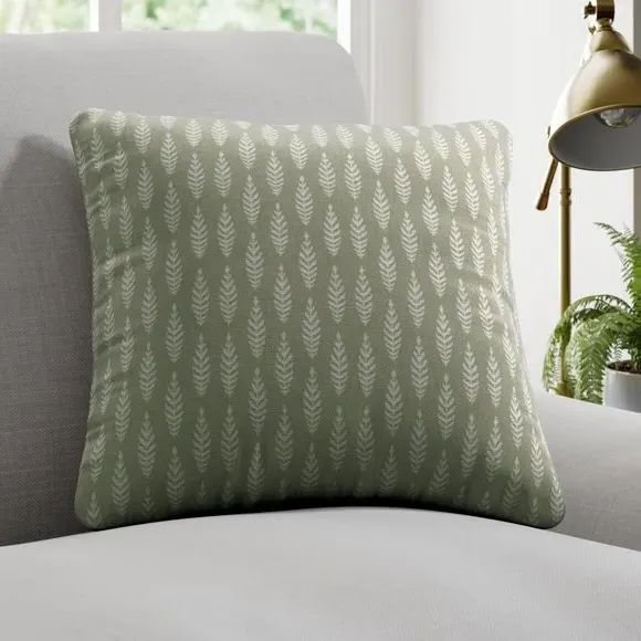 Cushion Cover with Leaf Pattern - Moss, Polycotton