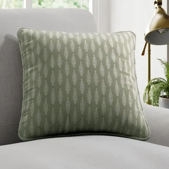 Cushion Cover with Leaf Pattern - Moss, Polycotton