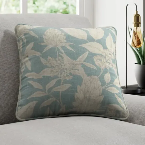 Cushion Cover with Leaf Print - Seafoam