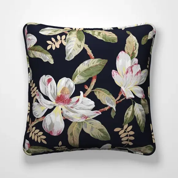 Cushion Cover with Magnolia Print - Black, Velvet