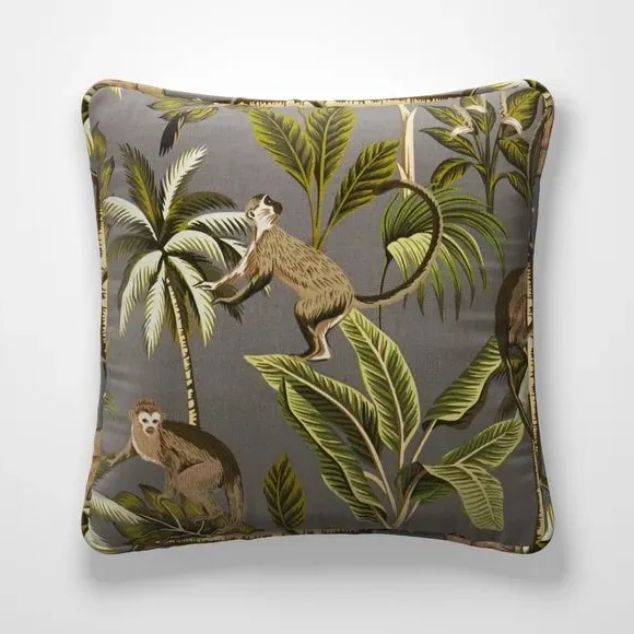 Cushion Cover with Monkey Print - Stone