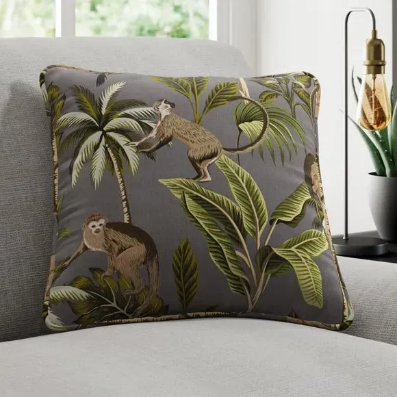 Cushion Cover with Monkey Print - Stone