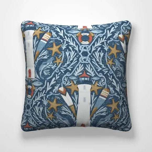 Cushion Cover with Nautical Design - Indigo, Cotton