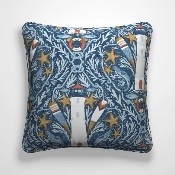 Cushion Cover with Nautical Design - Indigo, Cotton