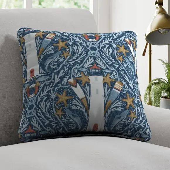 Cushion Cover with Nautical Design - Indigo, Cotton