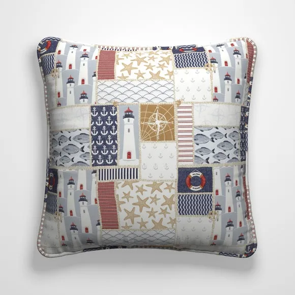 Cushion Cover with Nautical Print - Blue, Cotton
