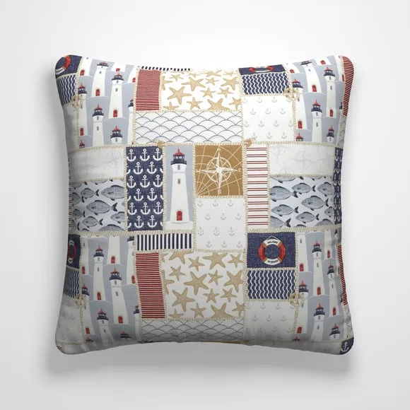 Cushion Cover with Nautical Print - Blue, Cotton