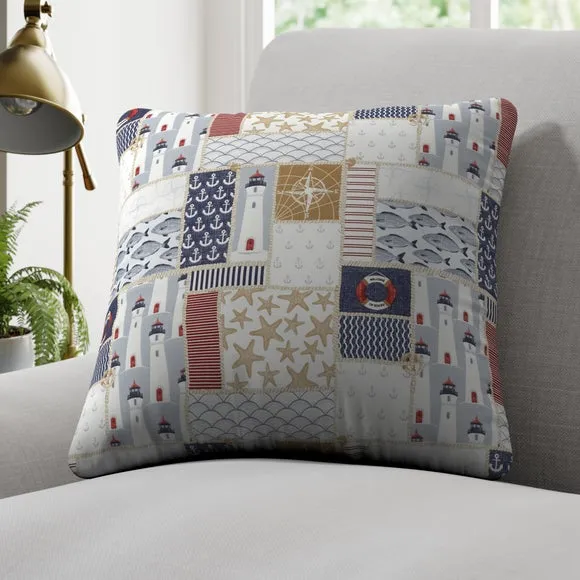 Cushion Cover with Nautical Print - Blue, Cotton image