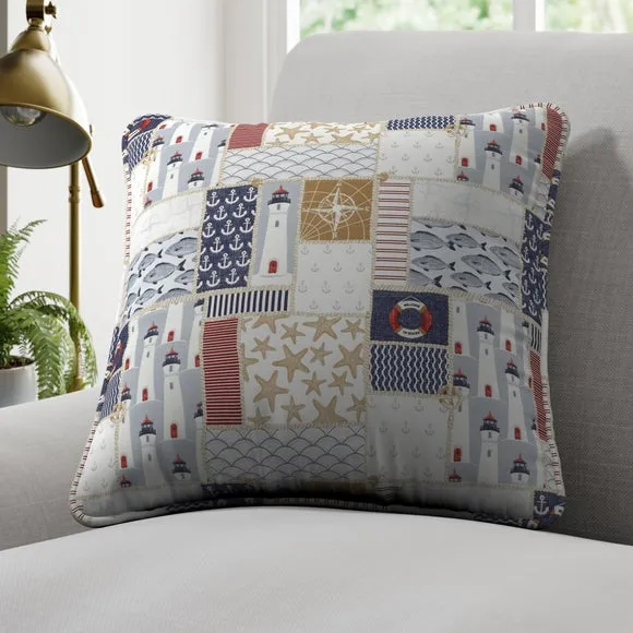 Cushion Cover with Nautical Print - Blue, Cotton