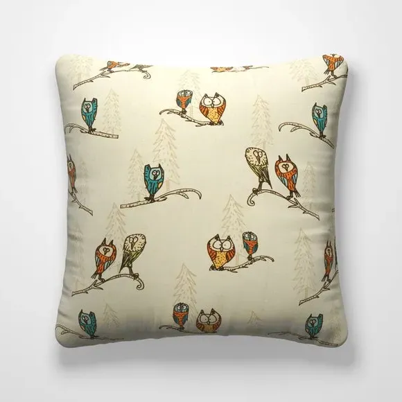 Cushion Cover with Owl Design - Natural, Cotton