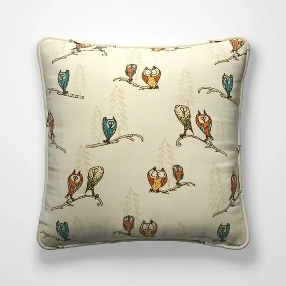 Cushion Cover with Owl Design - Natural, Cotton