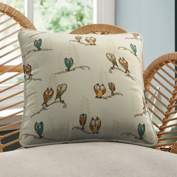 Cushion Cover with Owl Design - Natural, Cotton