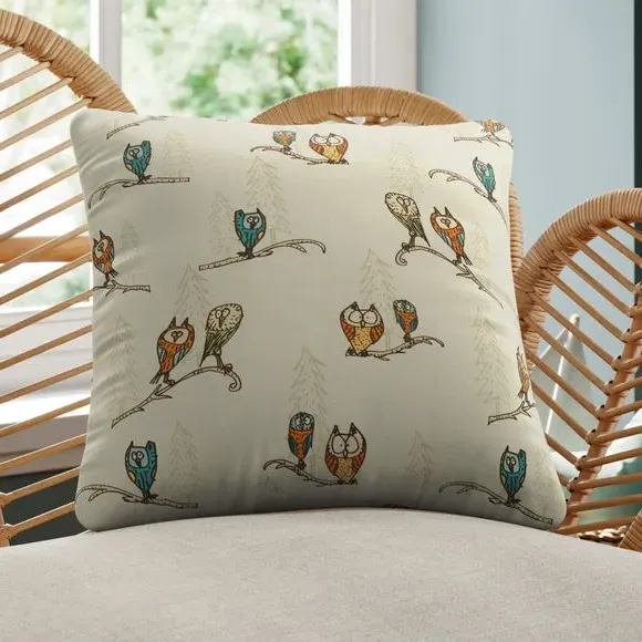 Cushion Cover with Owl Design - Natural, Cotton image