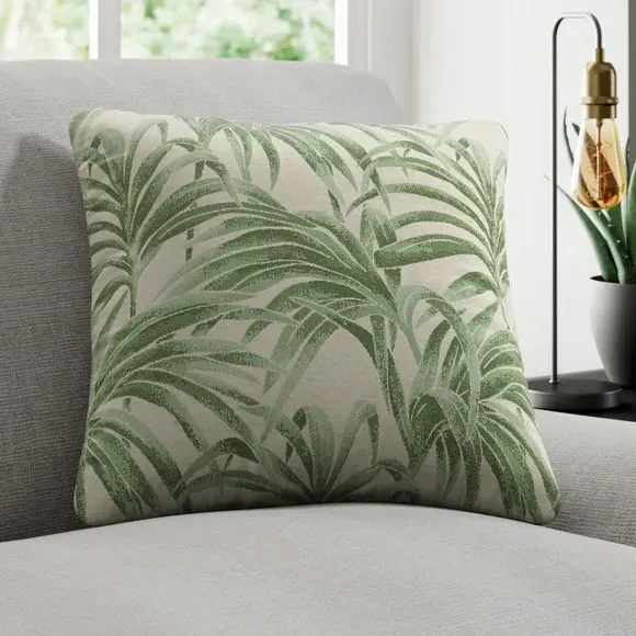 Cushion Cover with Palm Design - Green, Jacquard