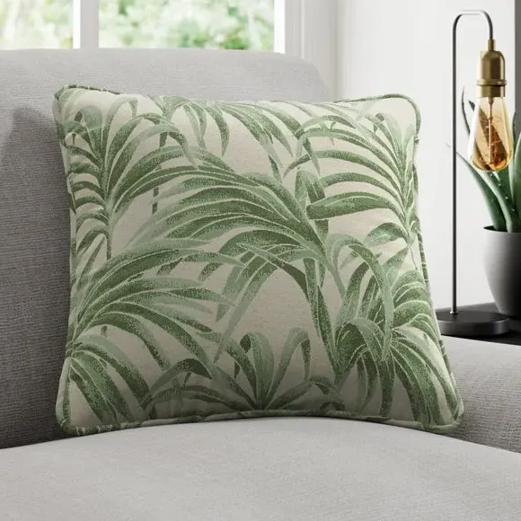 Cushion Cover with Palm Design - Green, Jacquard