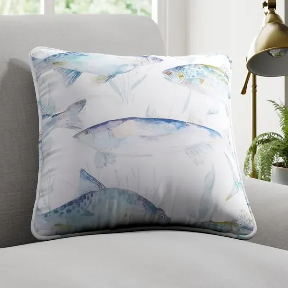 Cushion Cover with Piped Edge - Blue, Cotton