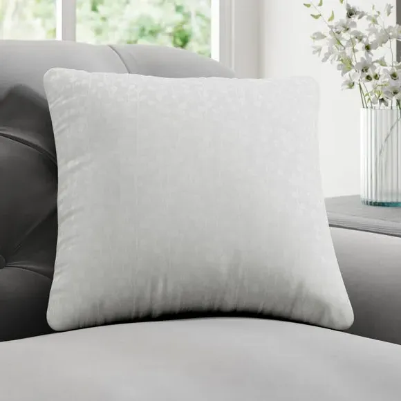 Cushion Cover with Plant Design - White