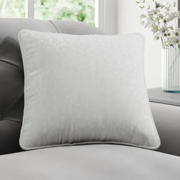 Cushion Cover with Plant Design - White