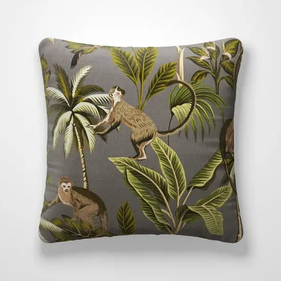 Cushion Cover with Tropical Print - Stone