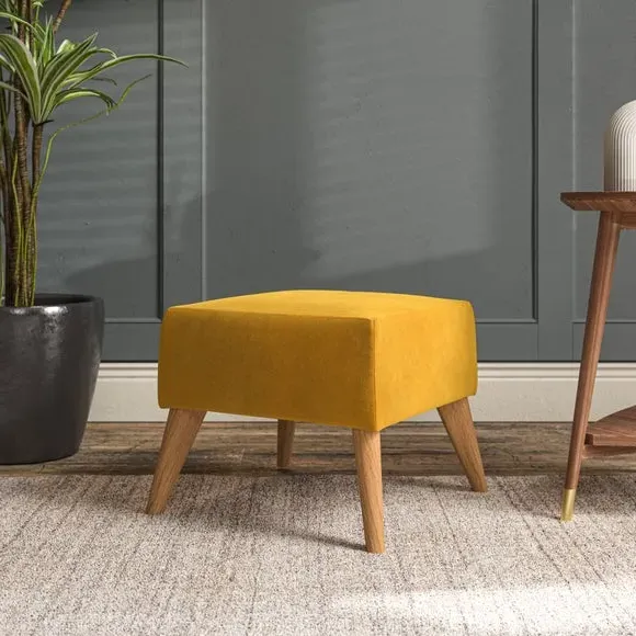 Cushioned Footstool - Gold, Velvet