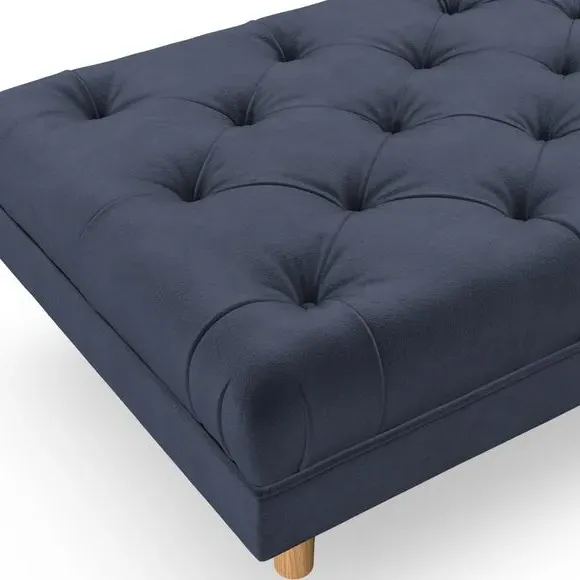 Cushioned Footstool - Navy, Velvet