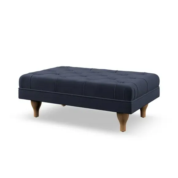 Cushioned Footstool - Navy, Velvet