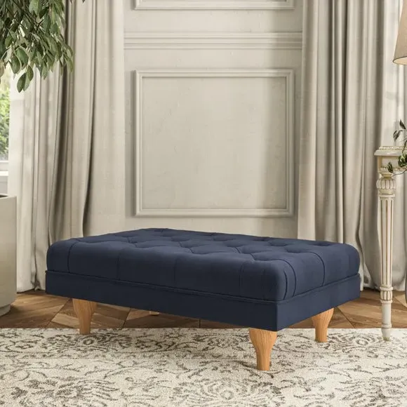 Cushioned Footstool - Navy, Velvet