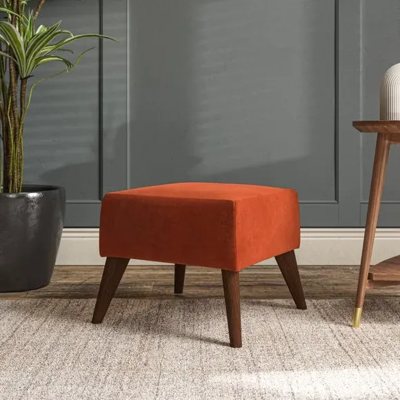 Cushioned Footstool - Orange, Velvet