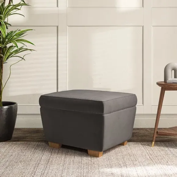 Cushioned Footstool with Turned Legs - Charcoal image