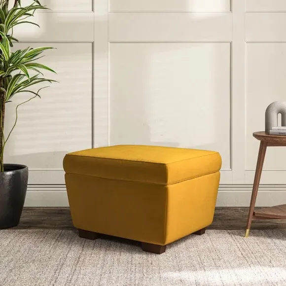 Cushioned Footstool with Turned Legs - Gold