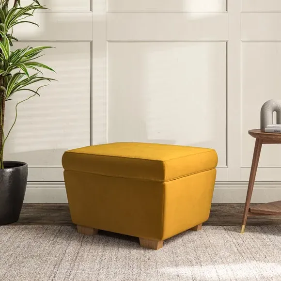 Cushioned Footstool with Turned Legs - Gold
