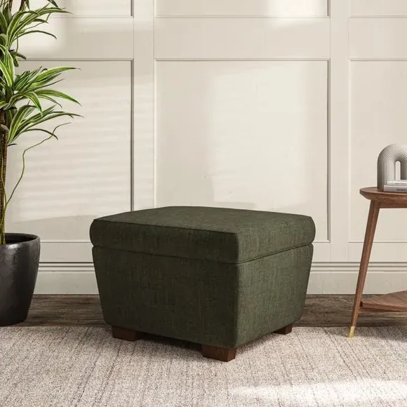 Cushioned Footstool with Turned Legs - Green