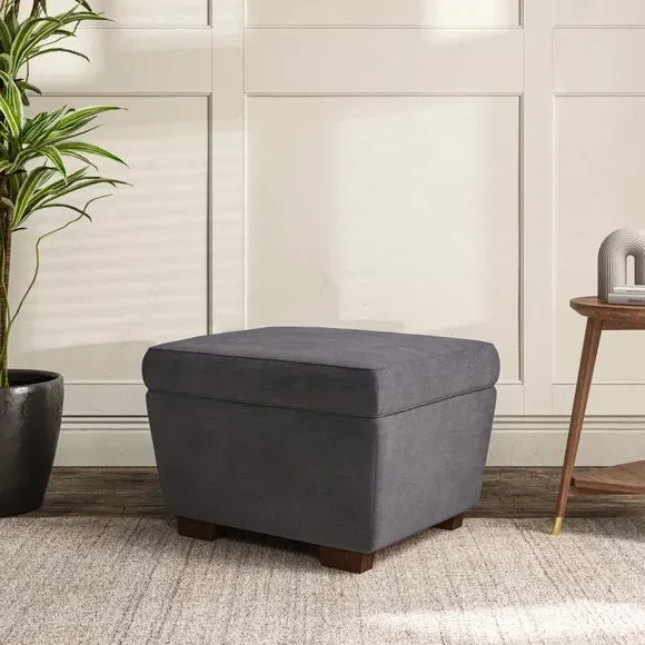 Cushioned Footstool with Turned Legs - Grey
