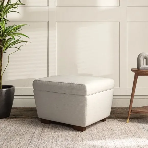 Cushioned Footstool with Turned Legs - Ivory