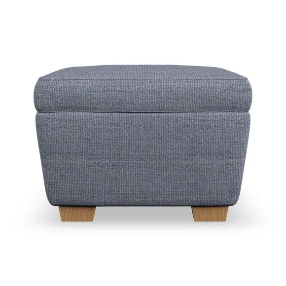 Cushioned Footstool with Turned Legs - Navy