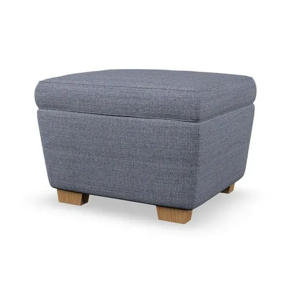 Cushioned Footstool with Turned Legs - Navy