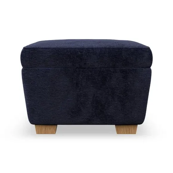Cushioned Footstool with Turned Legs - Navy