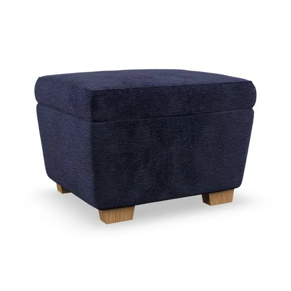 Cushioned Footstool with Turned Legs - Navy